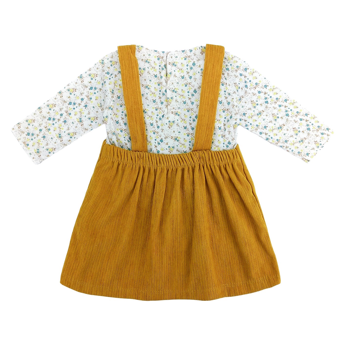 Κοτλέ Φόρεμα με Φιογκάκι & Φλοράλ Μπλούζα