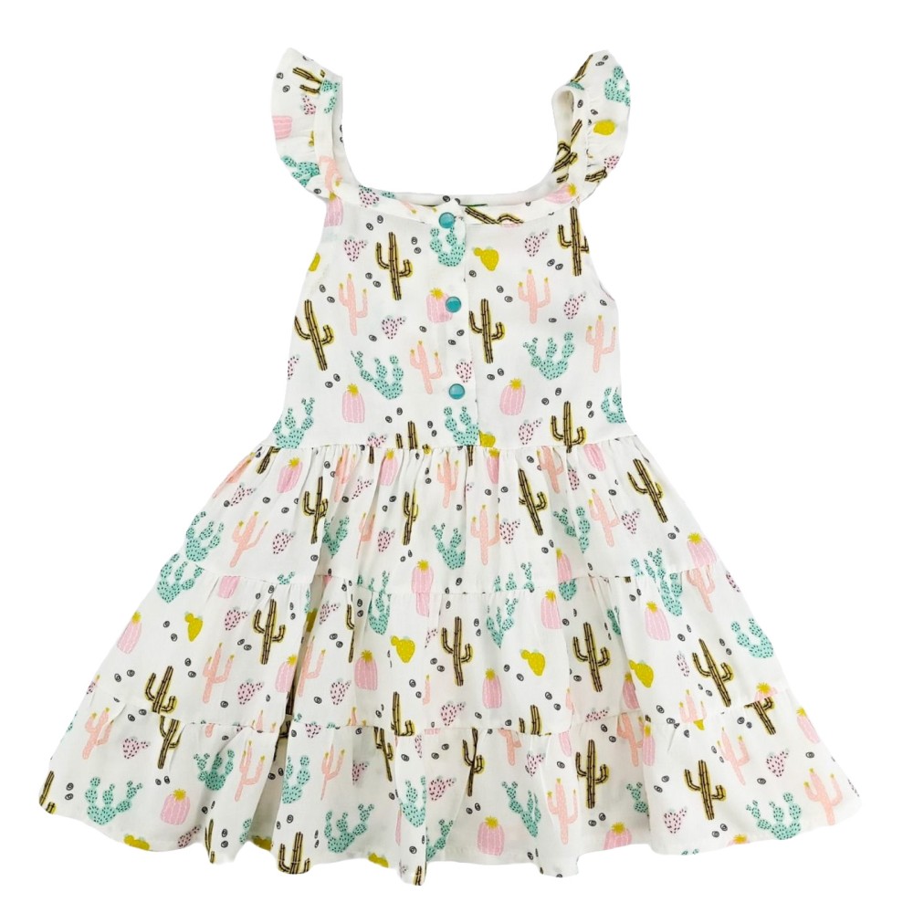 Λευκό Φόρεμα με Παστέλ Κάκτους
