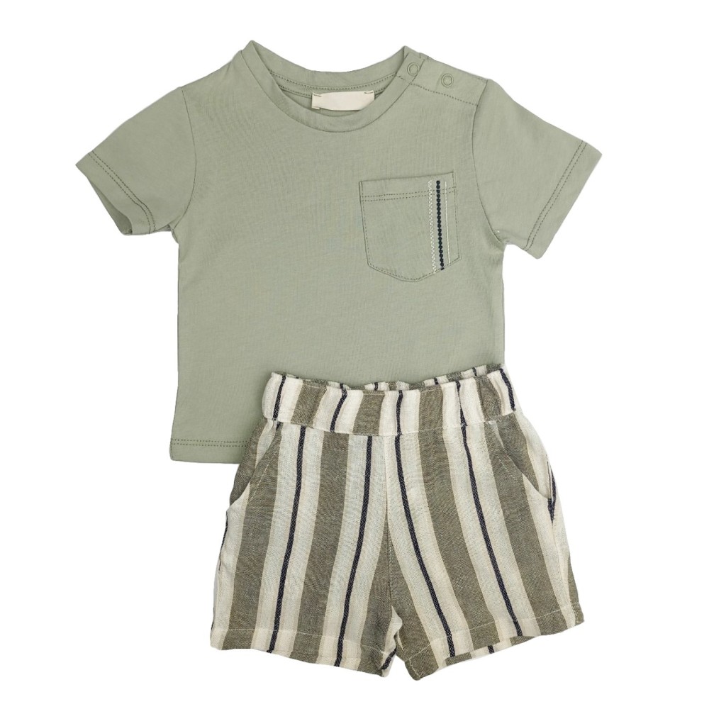 Μπλούζα με Κεντημένη Τσέπη και Λινό Σορτς