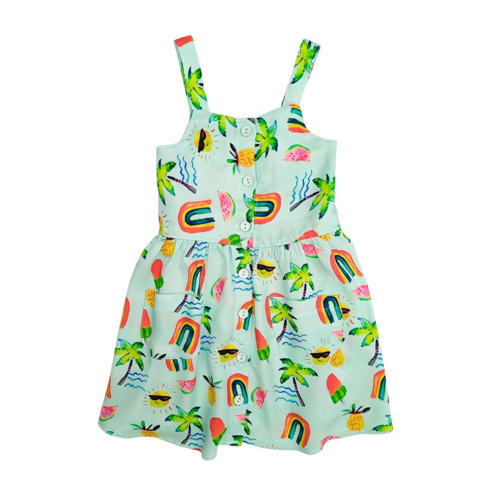 Tropical Γαλάζιο Φόρεμα με Τσέπες