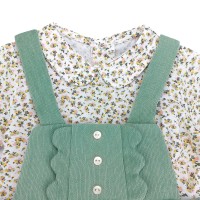 Κοτλέ Φόρεμα με Κουμπιά & Φλοράλ Top