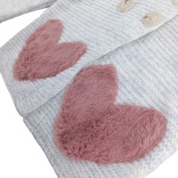 Πλεκτή Ζακέτα με Γούνινες Καρδιές