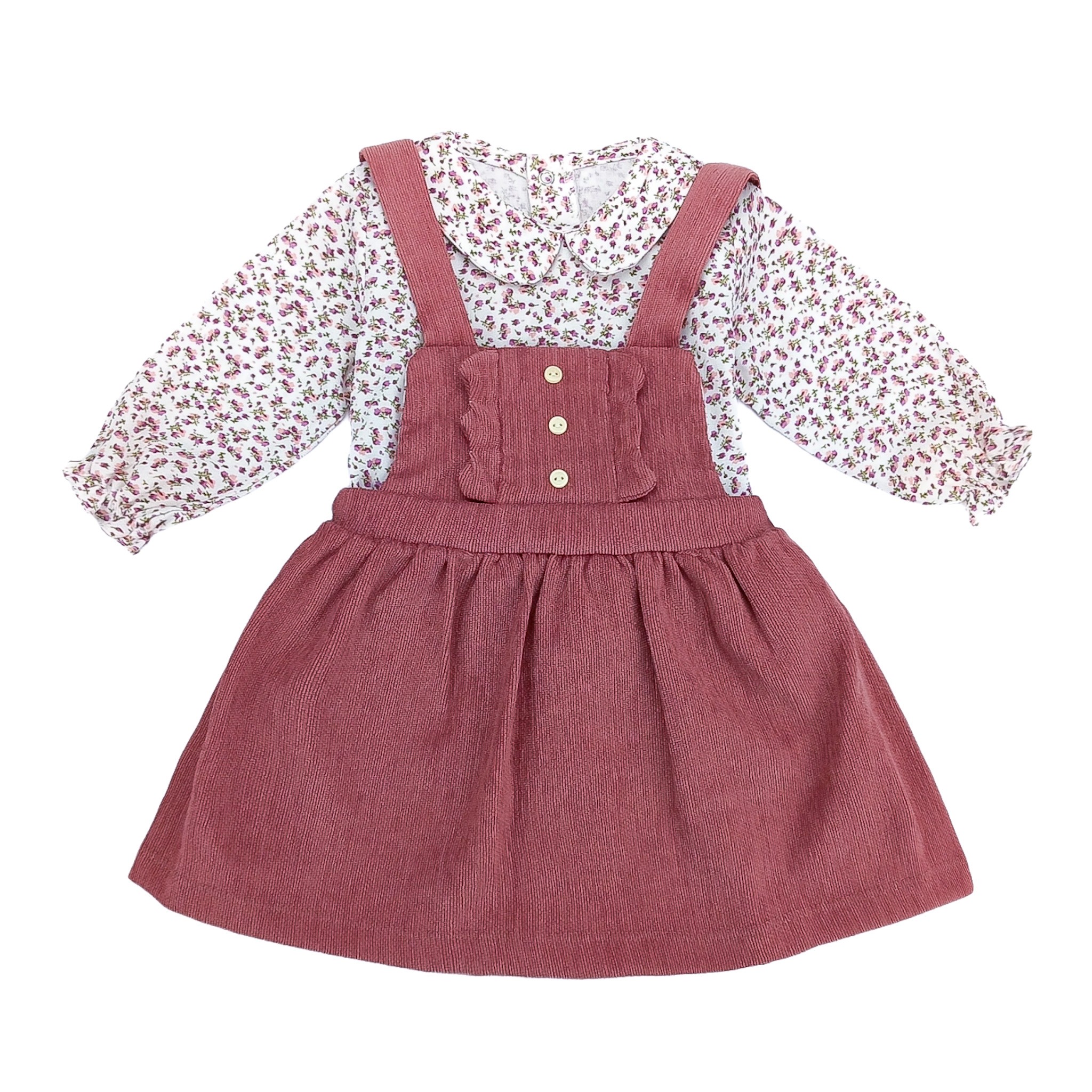 Κοτλέ Φόρεμα με Κουμπιά & Φλοράλ Top